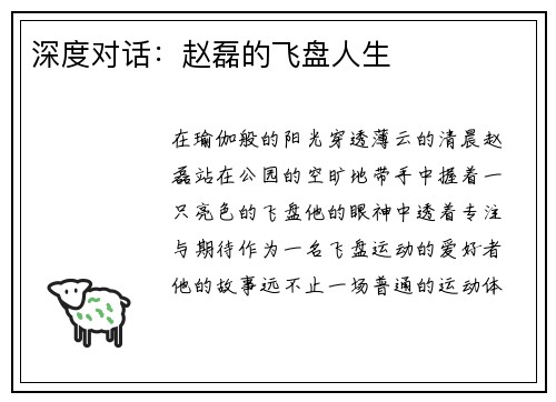 深度对话：赵磊的飞盘人生