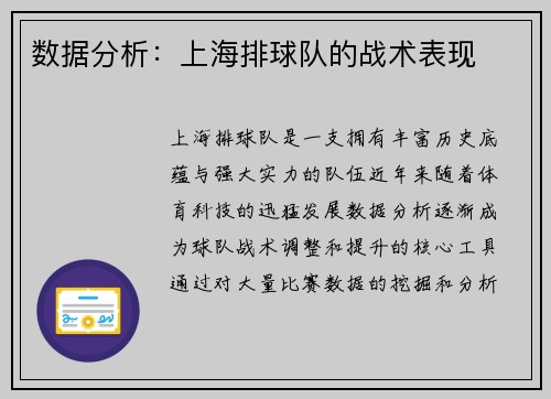 数据分析：上海排球队的战术表现