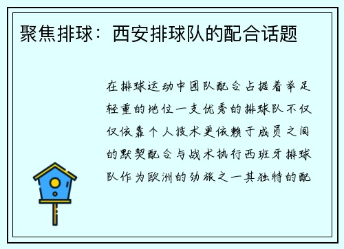 聚焦排球：西安排球队的配合话题