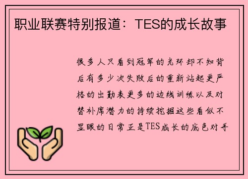 职业联赛特别报道：TES的成长故事